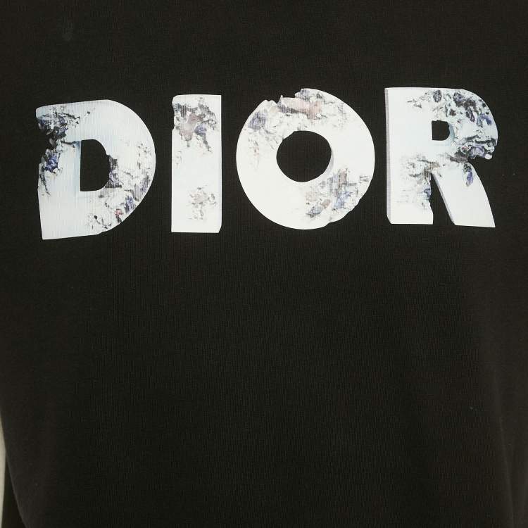 Pre Owned تي شيرت ديور هوم قطن أسود بشعار مطبوع مقاس متوسط (ميديوم)