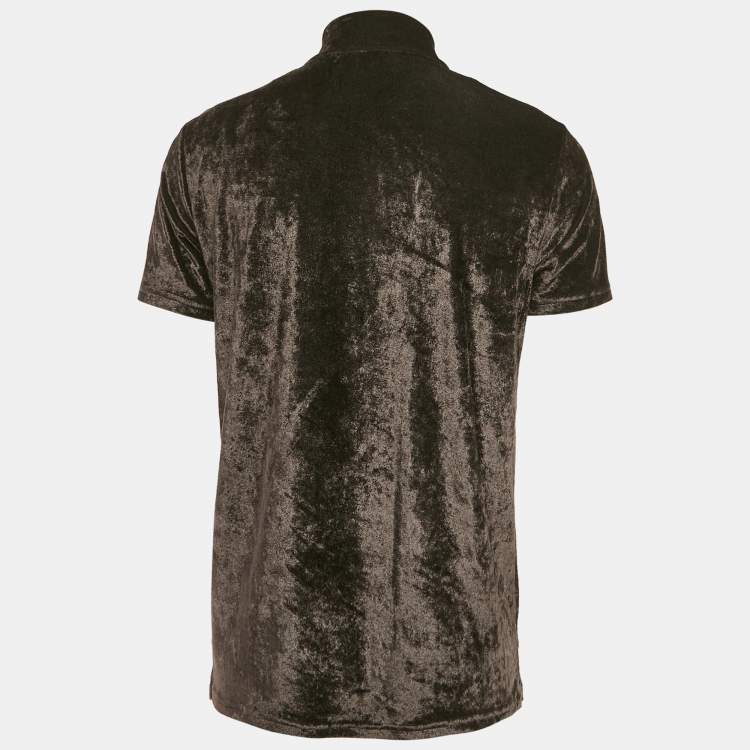 Pre Owned Dior Homme Black Logo Embroidered Velvet T-Shirt M