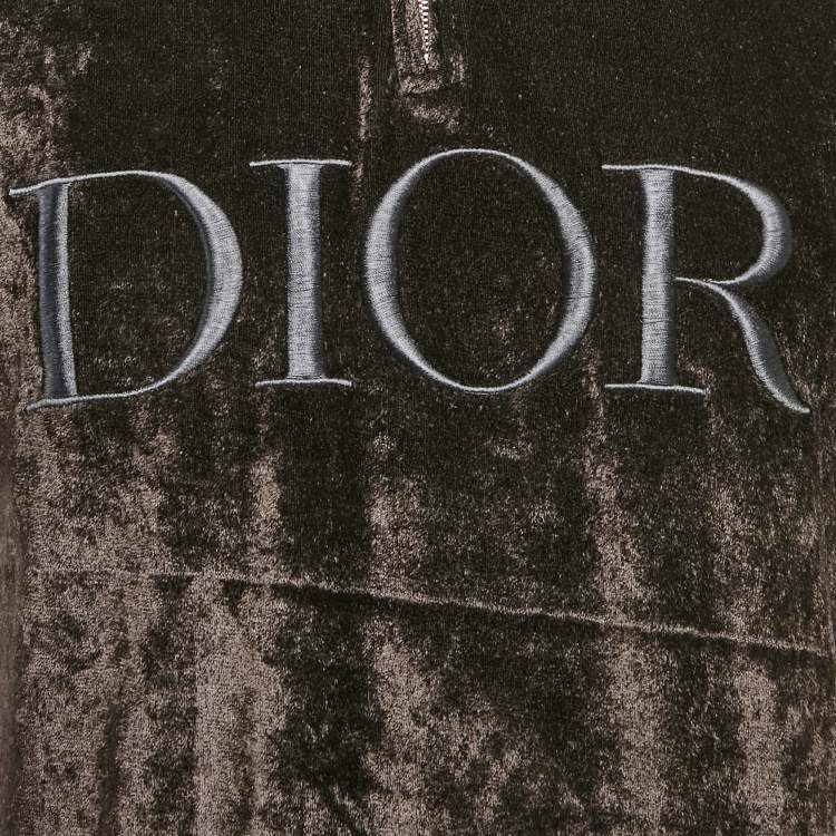 Pre Owned Dior Homme Black Logo Embroidered Velvet T-Shirt M
