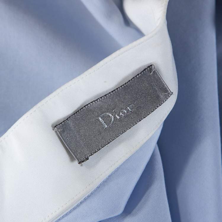 Pre Owned Dior Blue Cotton Contrast Mandarin Collar Button Front Shirt XS