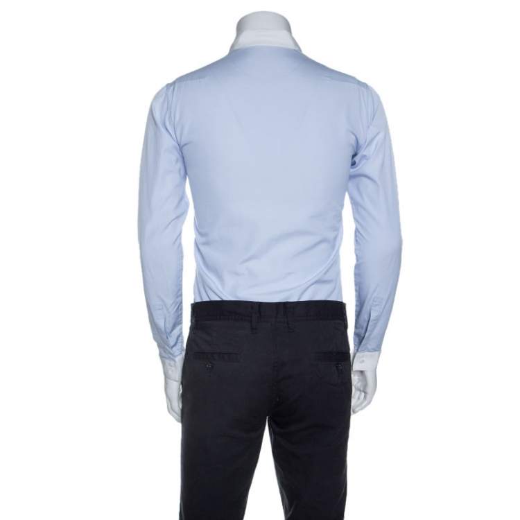 Pre Owned Dior Blue Cotton Contrast Mandarin Collar Button Front Shirt XS