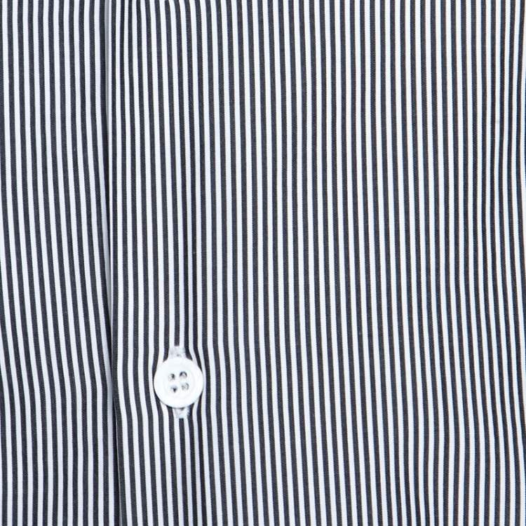 Pre Owned Dior Monochrome Striped Cotton Mandarin Collar Button Front Shirt XS