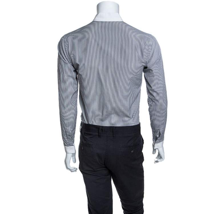 Pre Owned Dior Monochrome Striped Cotton Mandarin Collar Button Front Shirt XS