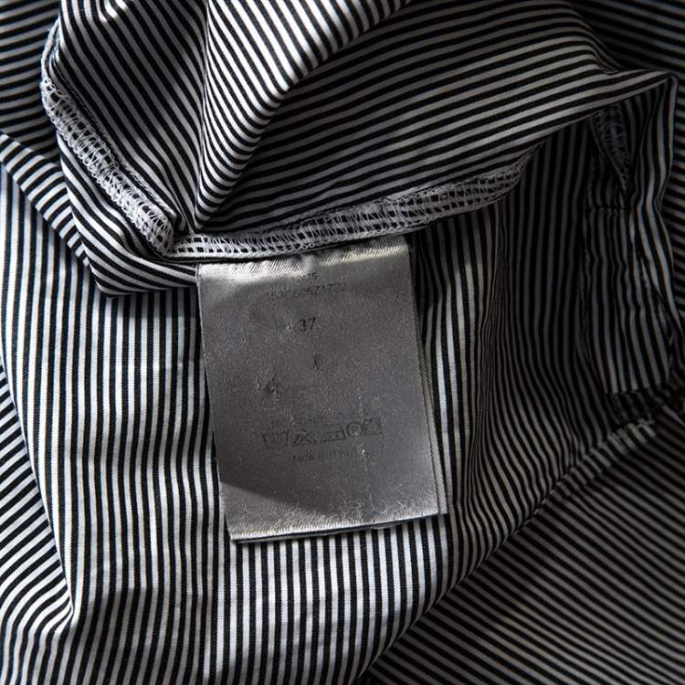 Pre Owned Dior Monochrome Striped Cotton Mandarin Collar Button Front Shirt XS