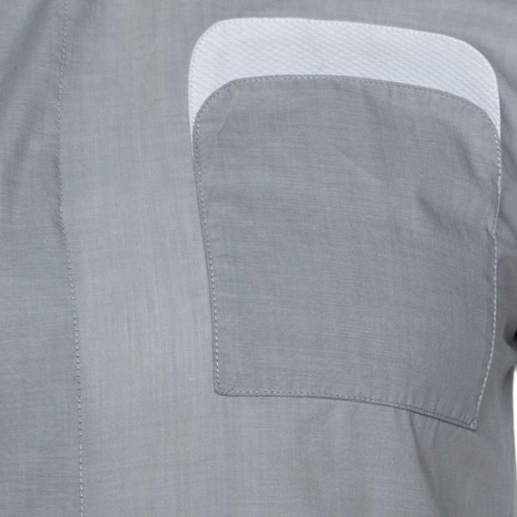 Pre Owned Dior Stone Grey Cotton Short Sleeve Button Front Shirt XS