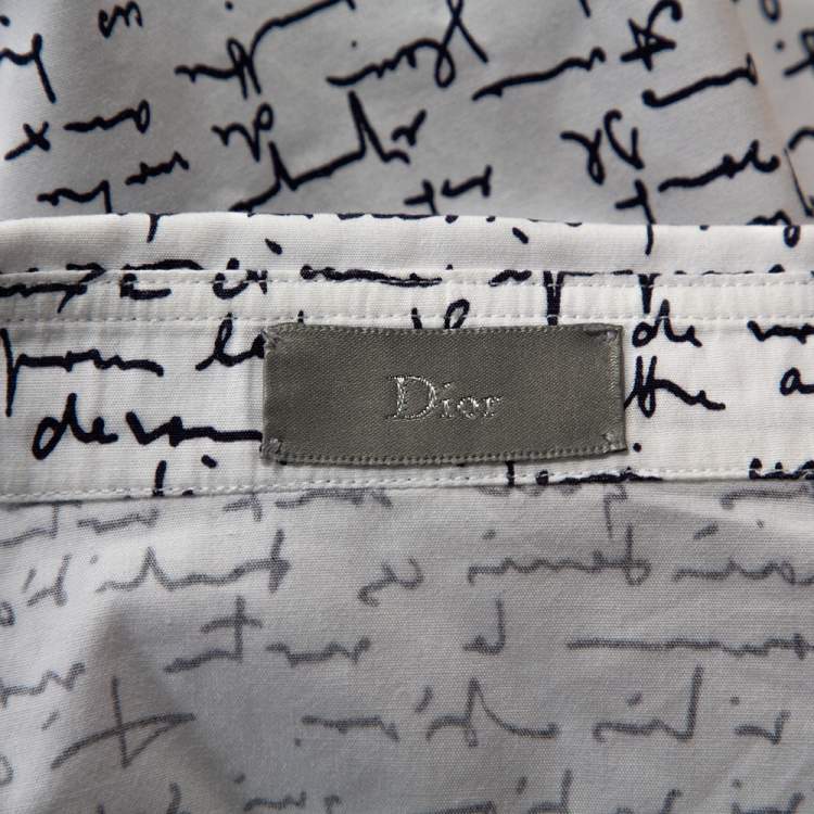 Pre Owned Dior Homme White Handwriting Print Cotton Long Sleeve Shirt M