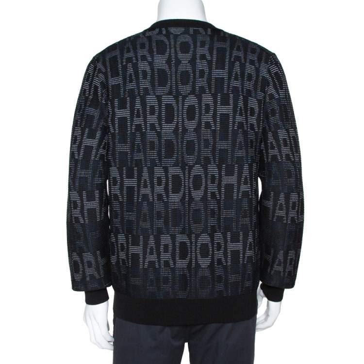 Pre Owned Dior Homme Black Hardior Patterned Jacquard Wool Blend Pullover L