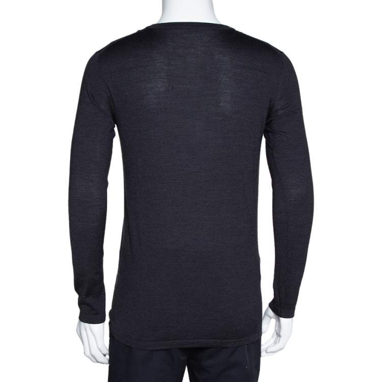 Pre Owned Dior Homme Charcoal Grey Silk & Wool Blend V Neck Sweater XS