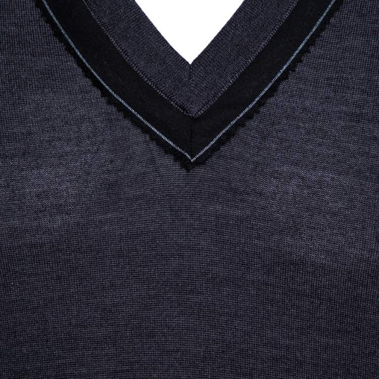 Pre Owned Dior Homme Charcoal Grey Silk & Wool Blend V Neck Sweater XS