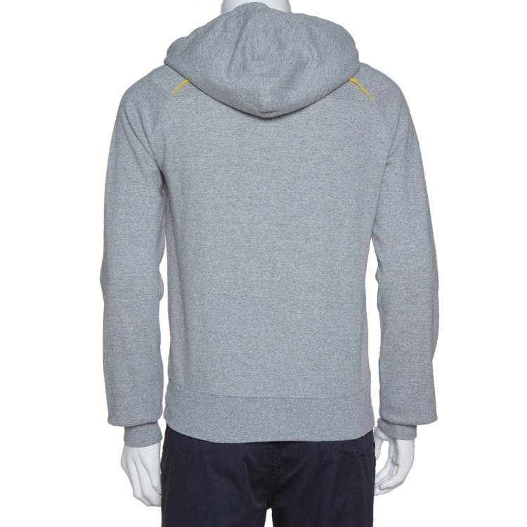 Pre Owned Dior Homme Grey Cotton Contrast Trim Hooded Sweatshirt S