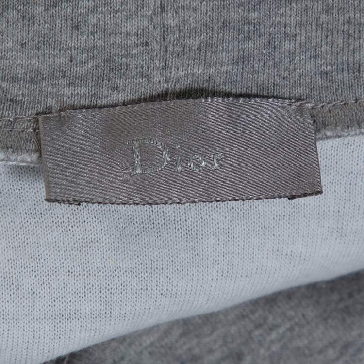 Pre Owned Dior Homme Grey Cotton Contrast Trim Hooded Sweatshirt S
