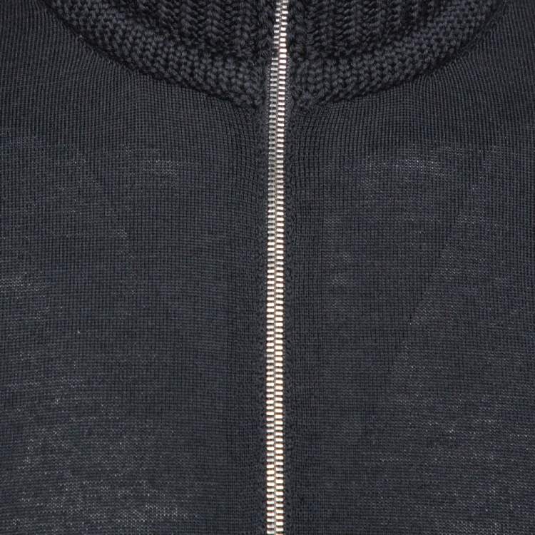 Pre Owned Dior Homme Black Wool Knit & Alpaca Trim Zip Up Jacket S