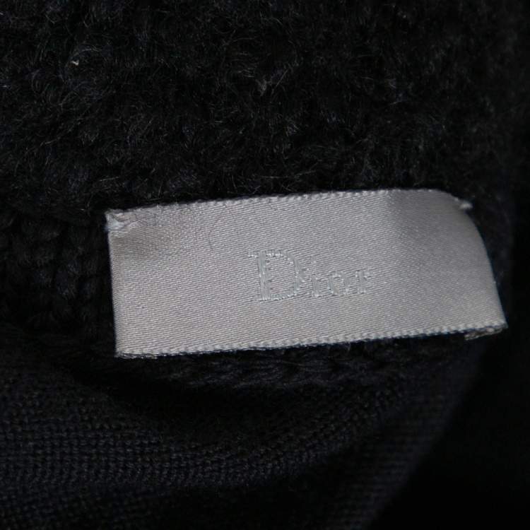 Pre Owned Dior Homme Black Wool Knit & Alpaca Trim Zip Up Jacket S