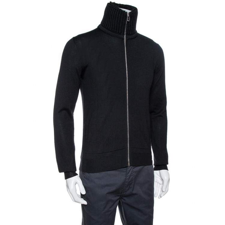 Pre Owned Dior Homme Black Wool Knit & Alpaca Trim Zip Up Jacket S