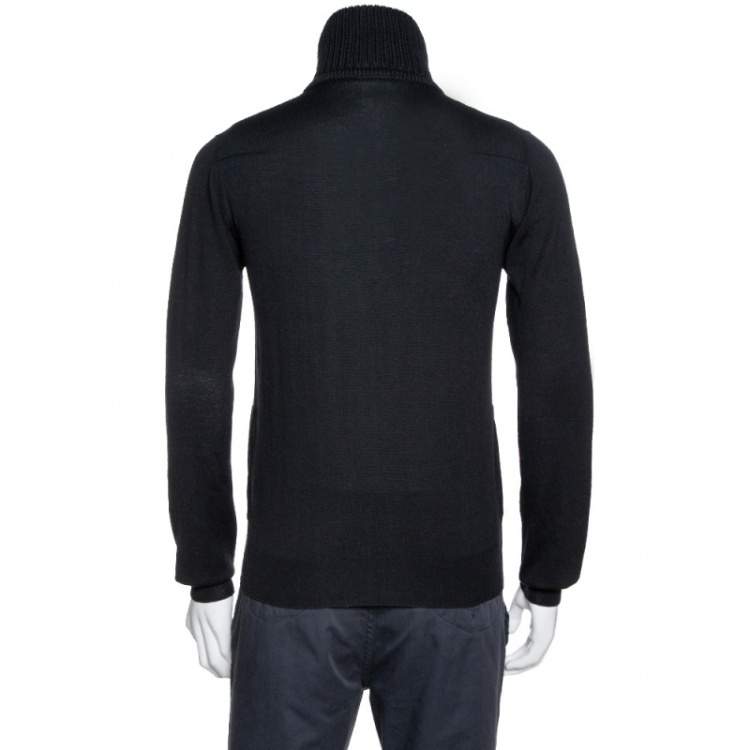Pre Owned Dior Homme Black Wool Knit & Alpaca Trim Zip Up Jacket S