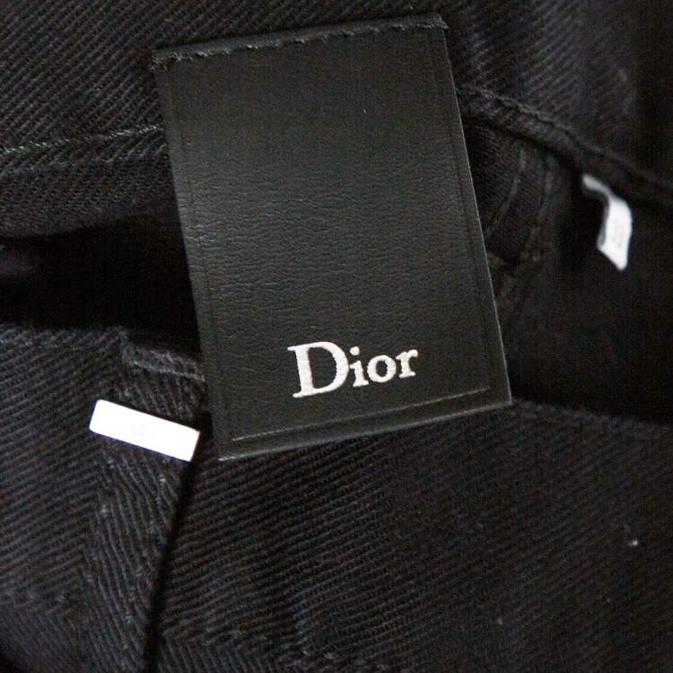 Pre Owned Dior Black Denim Floral Patch Appliqued Tapered Jeans M