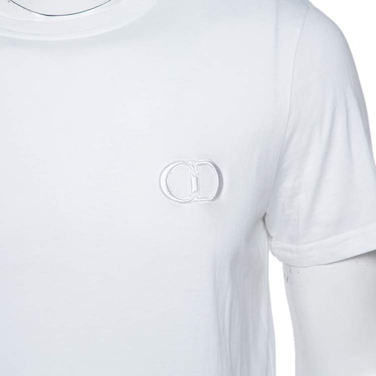 مملوكة مسبقًا Dior White Cotton Logo Embroidered T-Shirt L