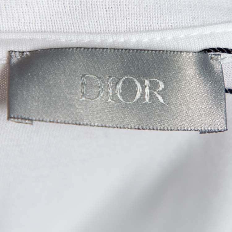 مملوكة مسبقًا Dior White Cotton Logo Embroidered T-Shirt L