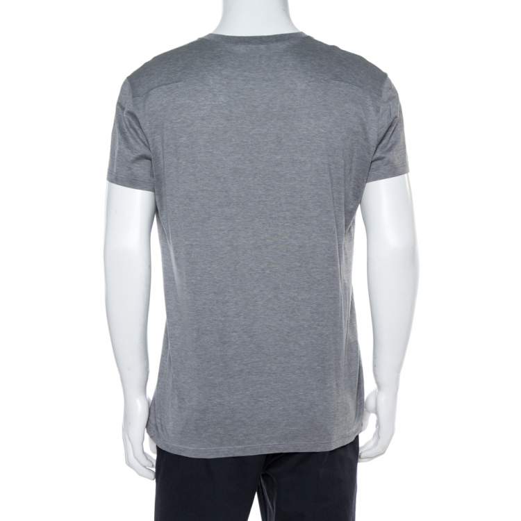 Pre Owned Dior Grey Printed Cotton V Neck T-Shirt L