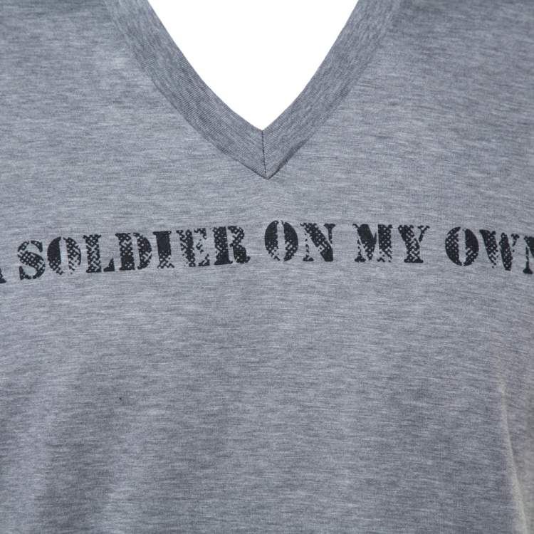 Pre Owned Dior Grey Printed Cotton V Neck T-Shirt L