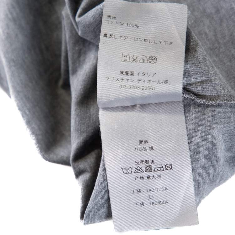 Pre Owned Dior Grey Printed Cotton V Neck T-Shirt L