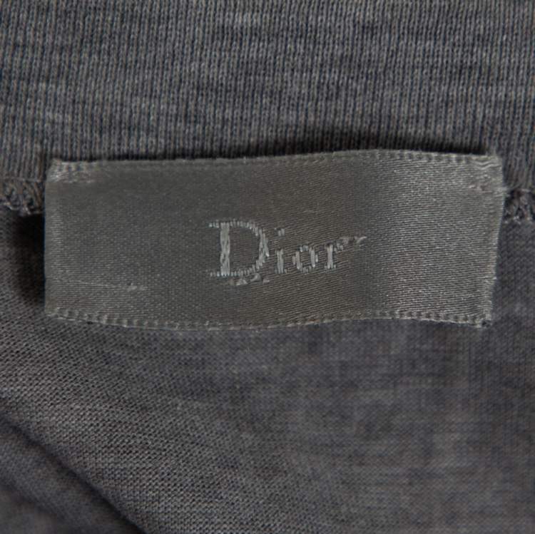 Pre Owned Dior Grey Printed Cotton V Neck T-Shirt L