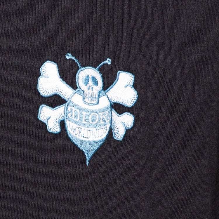 Pre Owned Dior Black Cotton Logo Embroidered Bee Patch Detail T Shirt XXL