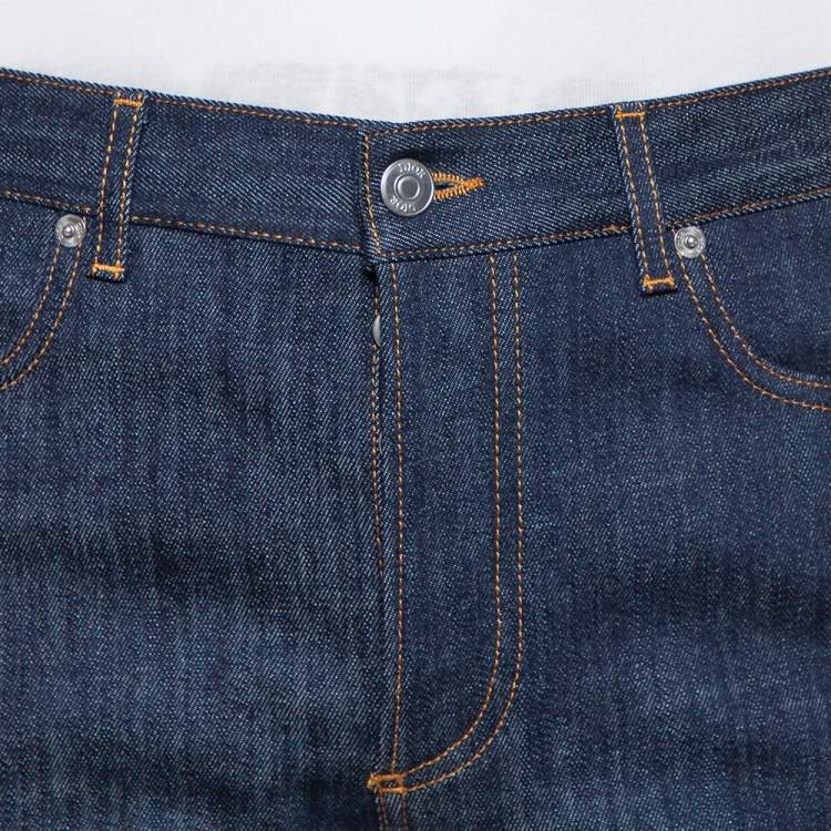 Pre Owned Dior Homme Navy Blue Denim Oblique Print Detail Slim Fit Jeans M