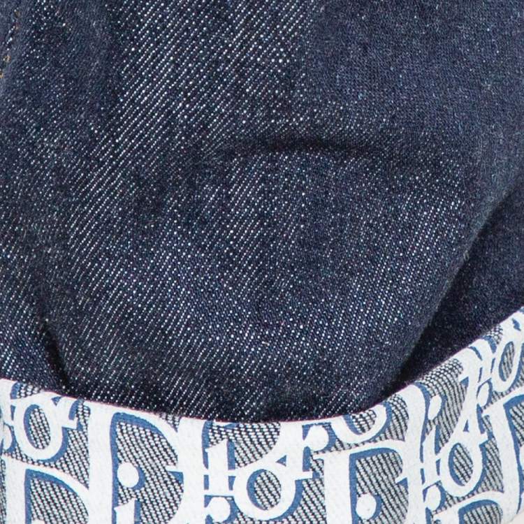 Pre Owned Dior Homme Navy Blue Denim Oblique Print Detail Slim Fit Jeans M