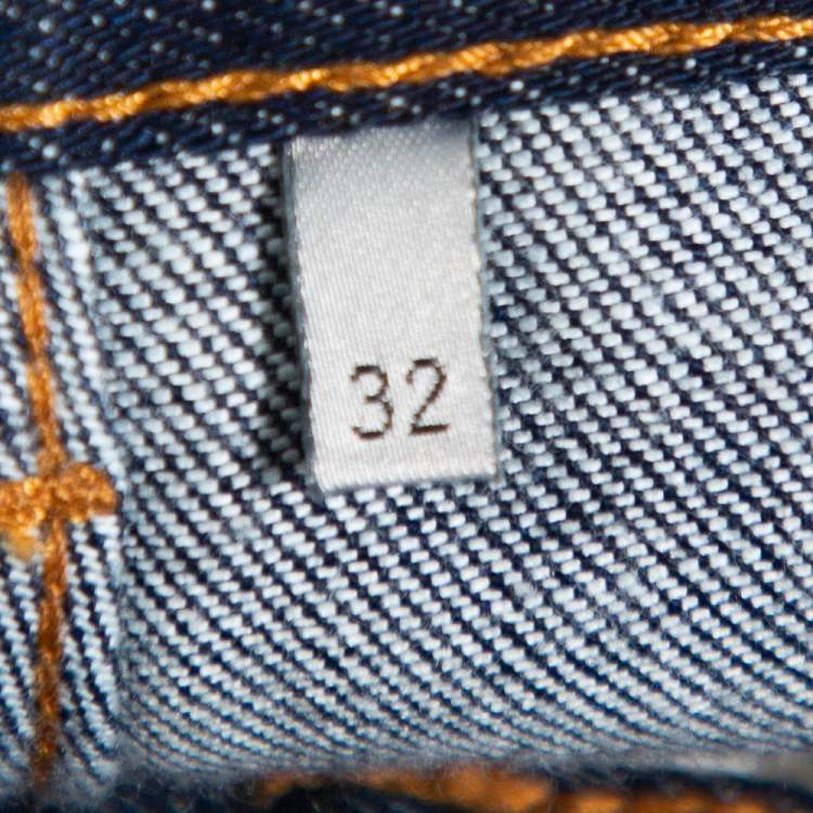 Pre Owned Dior Homme Navy Blue Denim Oblique Print Detail Slim Fit Jeans M