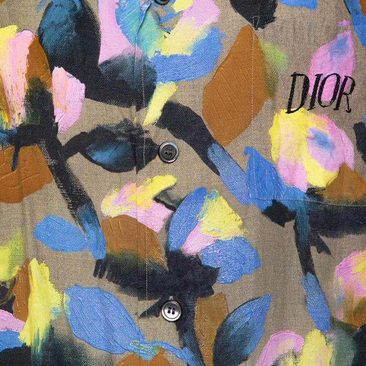 Pre Owned Dior Multicolor Floral Pattern Printed Crepe Short Sleeve Shirt XXL