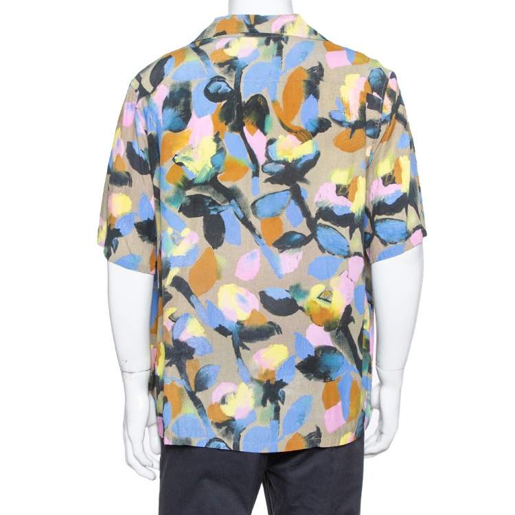 Pre Owned Dior Multicolor Floral Pattern Printed Crepe Short Sleeve Shirt XXL