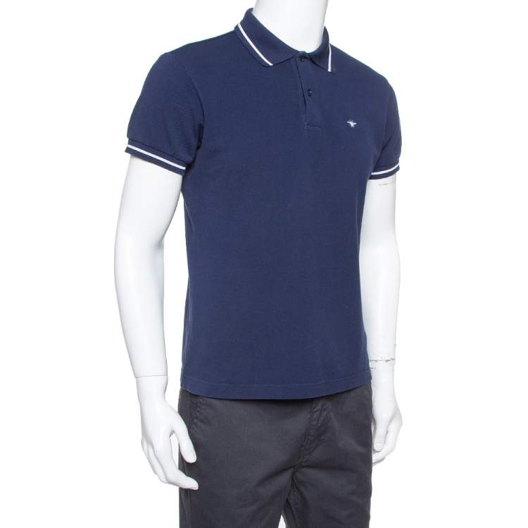 the mall Harness Foster parents Dior Homme Navy Blue Cotton Pique Striped Collar Polo T-Shirt L Dior | TLC