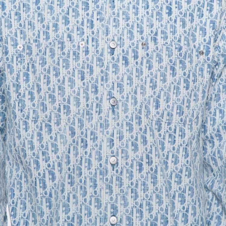 Pre Owned Dior Homme Blue Denim Oblique Motif Long Sleeve Button Front Shirt S