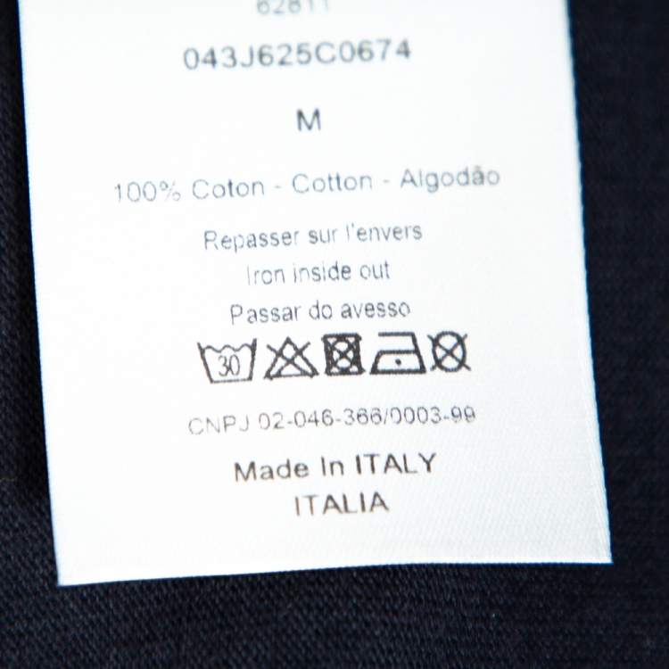 Pre Owned Dior Navy Blue Cotton Oblique Motif Print Crewneck T-Shirt M