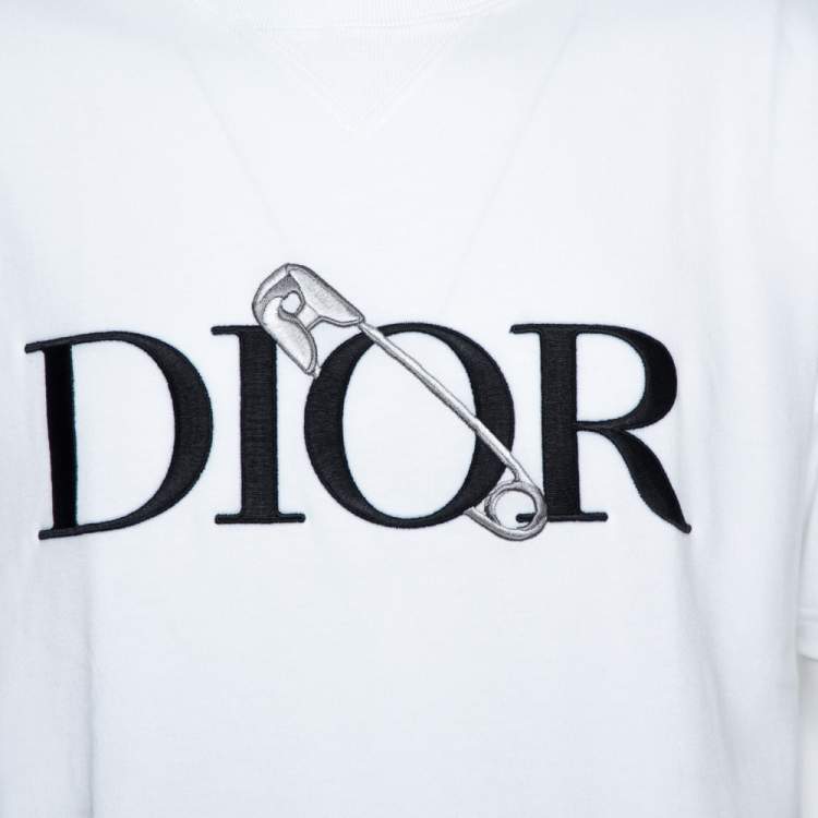 Pre Owned Dior White Jersey Logo Embroidered Judy Blame T-Shirt L