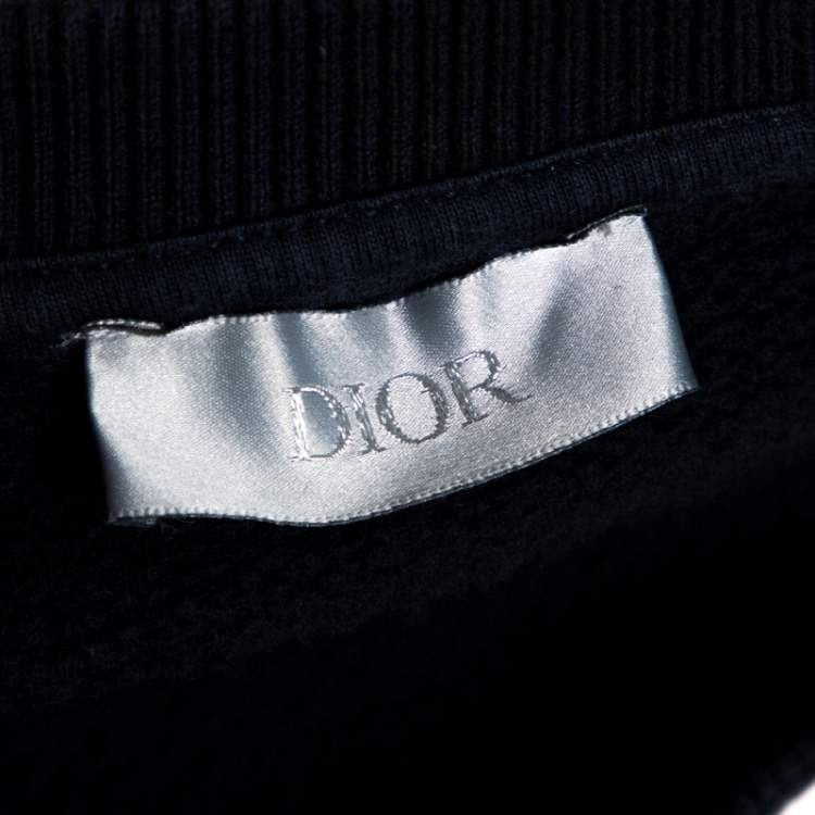 Pre Owned Dior x KAWS Navy Blue Knit Logo Crewneck Sweatshirt M