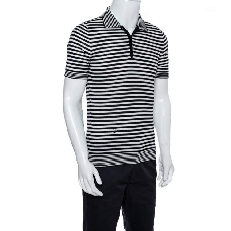Pre Owned Dior Monochrome Striped Wool Polo T-Shirt M
