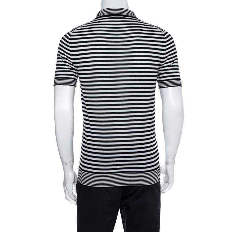 Pre Owned Dior Monochrome Striped Wool Polo T-Shirt M