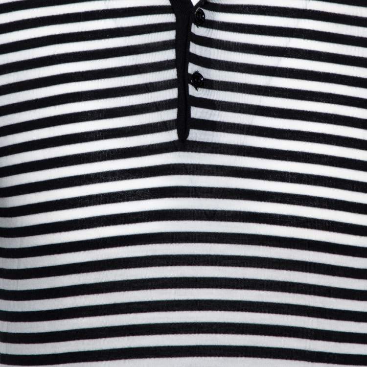 Pre Owned Dior Monochrome Striped Wool Polo T-Shirt M