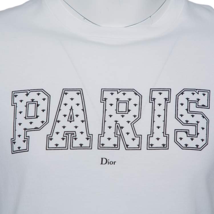 Pre Owned Dior Homme White Paris Printed Cotton Crewneck T-Shirt S