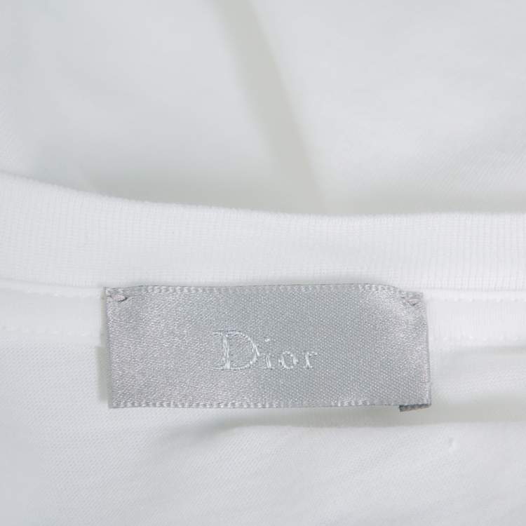 Pre Owned Dior Homme White Logo Printed Cotton Crewneck T-Shirt S