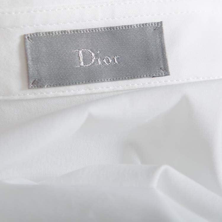 Pre Owned Dior Homme White Cotton Metal Logo Detail Button Front Shirt M