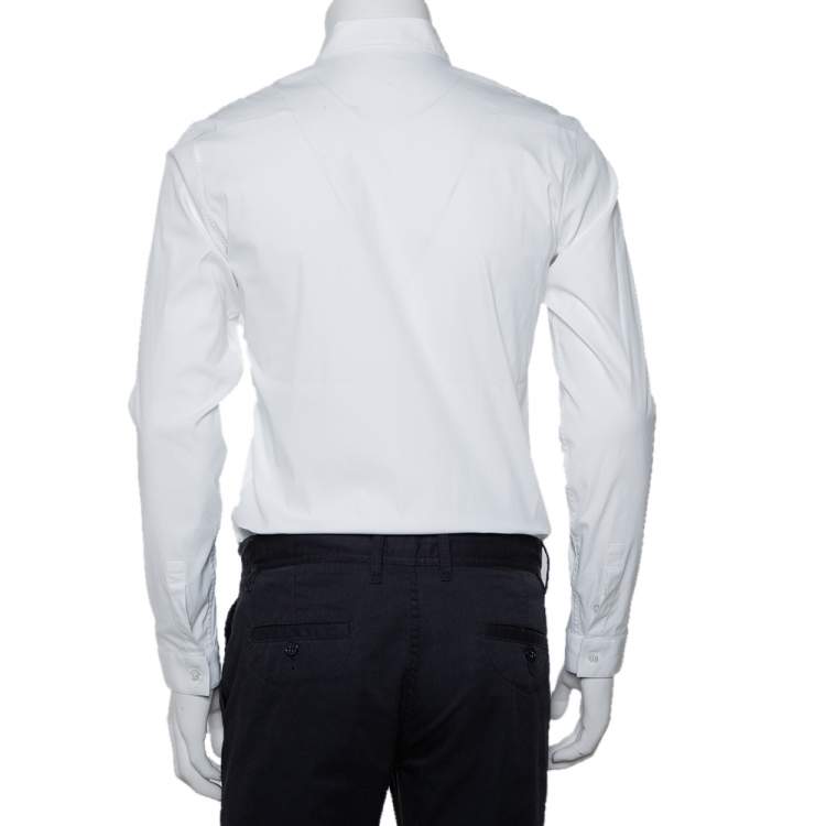 Pre Owned Dior Homme White Cotton Metal Logo Detail Button Front Shirt M