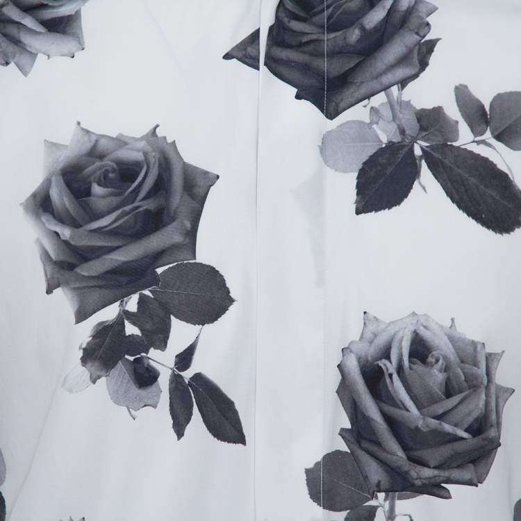 Pre Owned Dior Homme White Rose Printed Cotton Button Front Shirt M
