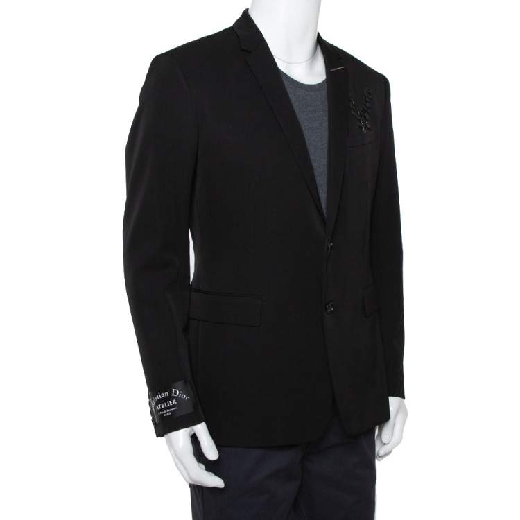 Pre Owned Dior Homme Black Wool Embellished Button Front Blazer XL