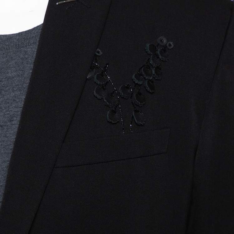 Pre Owned Dior Homme Black Wool Embellished Button Front Blazer XL