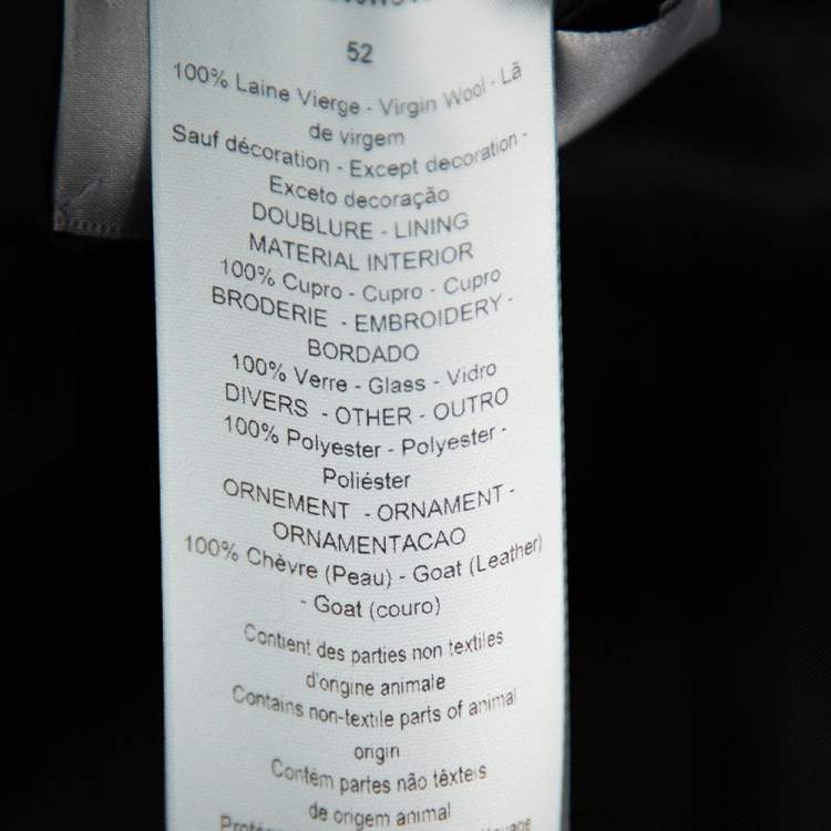 Pre Owned Dior Homme Black Wool Embellished Button Front Blazer XL