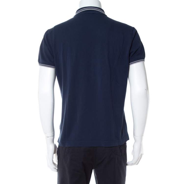 Pre Owned Dior Navy blue Bee Embroidered Cotton Pique Polo T-Shirt L