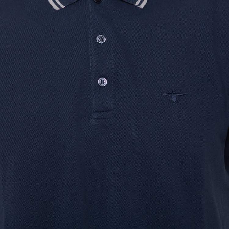Pre Owned Dior Navy blue Bee Embroidered Cotton Pique Polo T-Shirt L